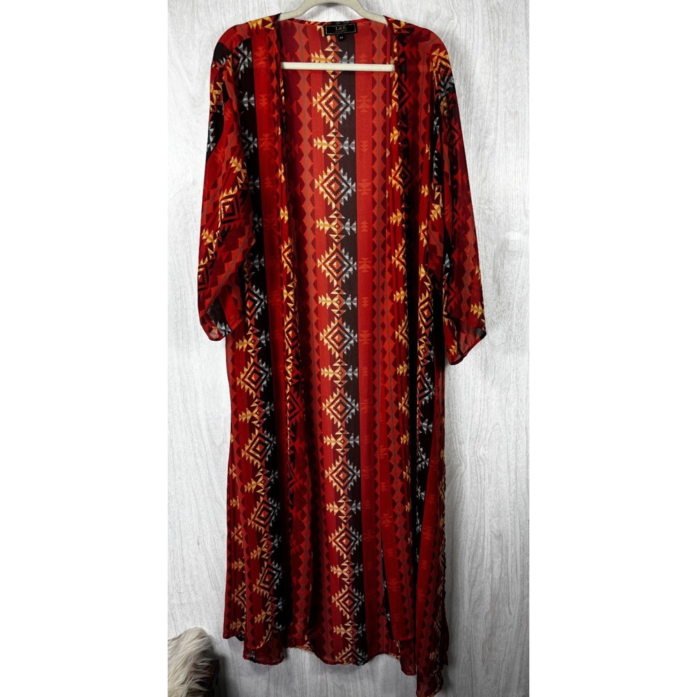Lucky Blessed Kimono Duster 3XL Red Aztec Tribal Boho Long Festival‎ Chic - Picture 3 of 7